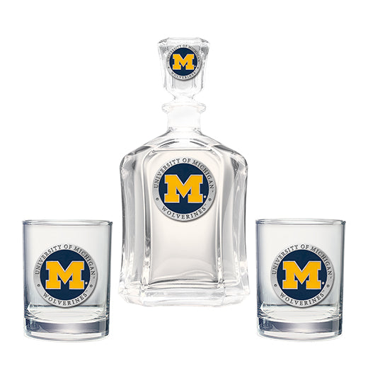 University of Michigan Capitol Decanter with 2 Glasses