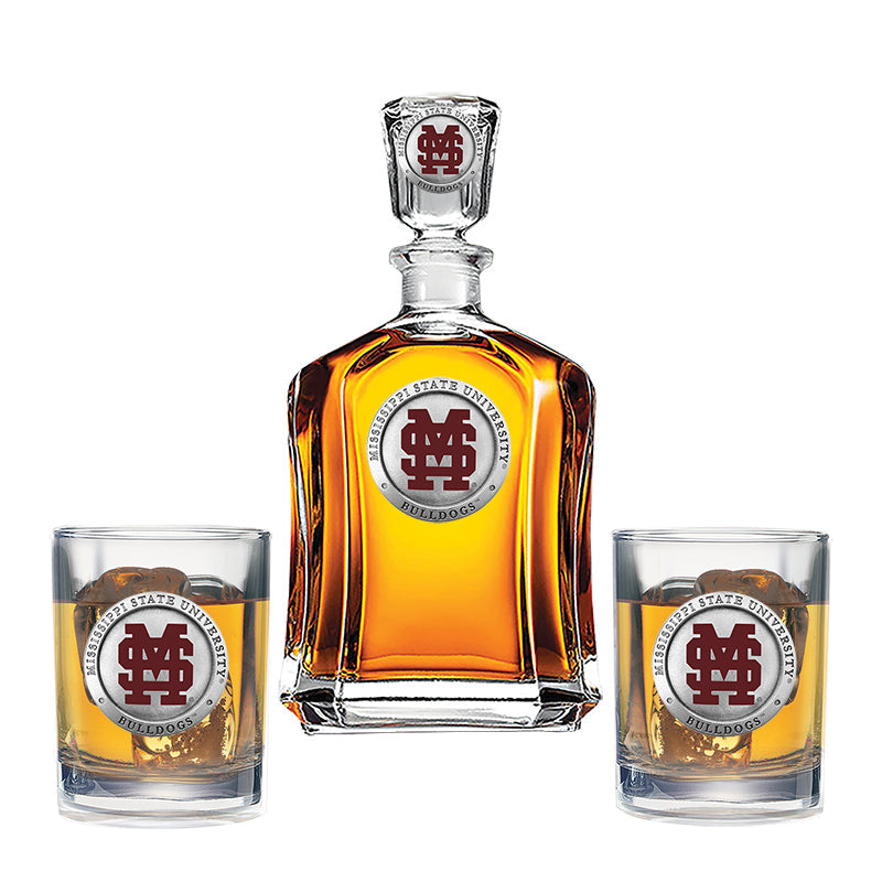 Mississippi State Baseball Logo Capitol Decanter with 2 Glasses