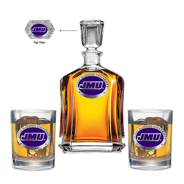 James Madison University Capitol Decanter with 2 Glasses