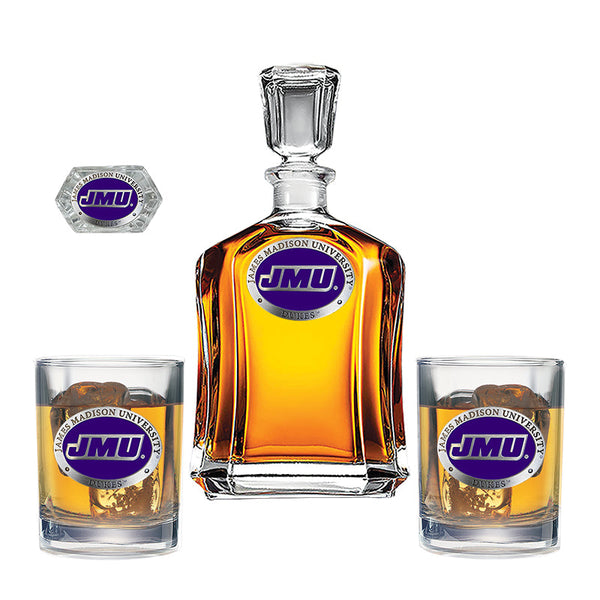 James Madison University Capitol Decanter with 2 Glasses