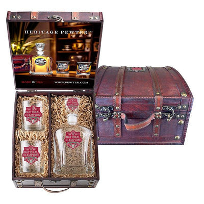 2025-26 Indiana National Champ  Capitol Decanter and 2 Glasses w/ Chest Box