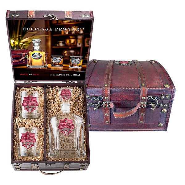 2025-26 Indiana National Champ  Capitol Decanter and 2 Glasses w/ Chest Box