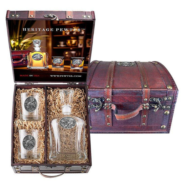 Pintail Duck Capitol Decanter and 2 Glasses with Chest Box
