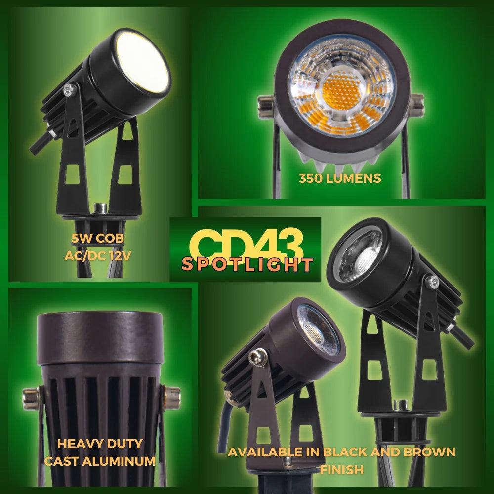 CD43 5W Waterproof LED Landscape Narrow Beam Directional Outdoor 12V Low Voltage Aluminum Spotlight