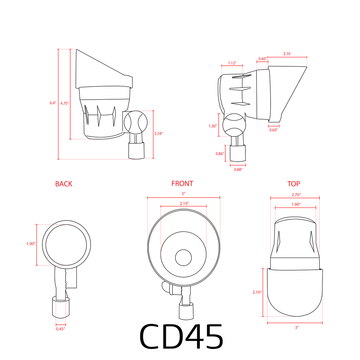 CD45 Black 3000K Warm White Integrated LED 12V Low Voltage Directional Up Light Outdoor Aluminum Spotlight