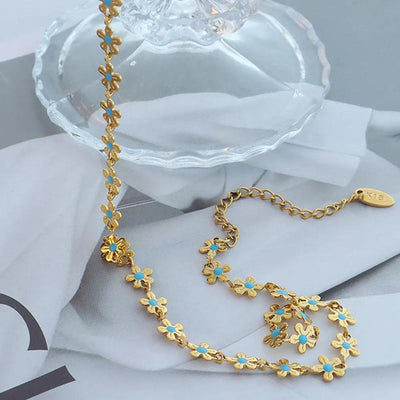 Flower blue drip oil niche light luxury necklace