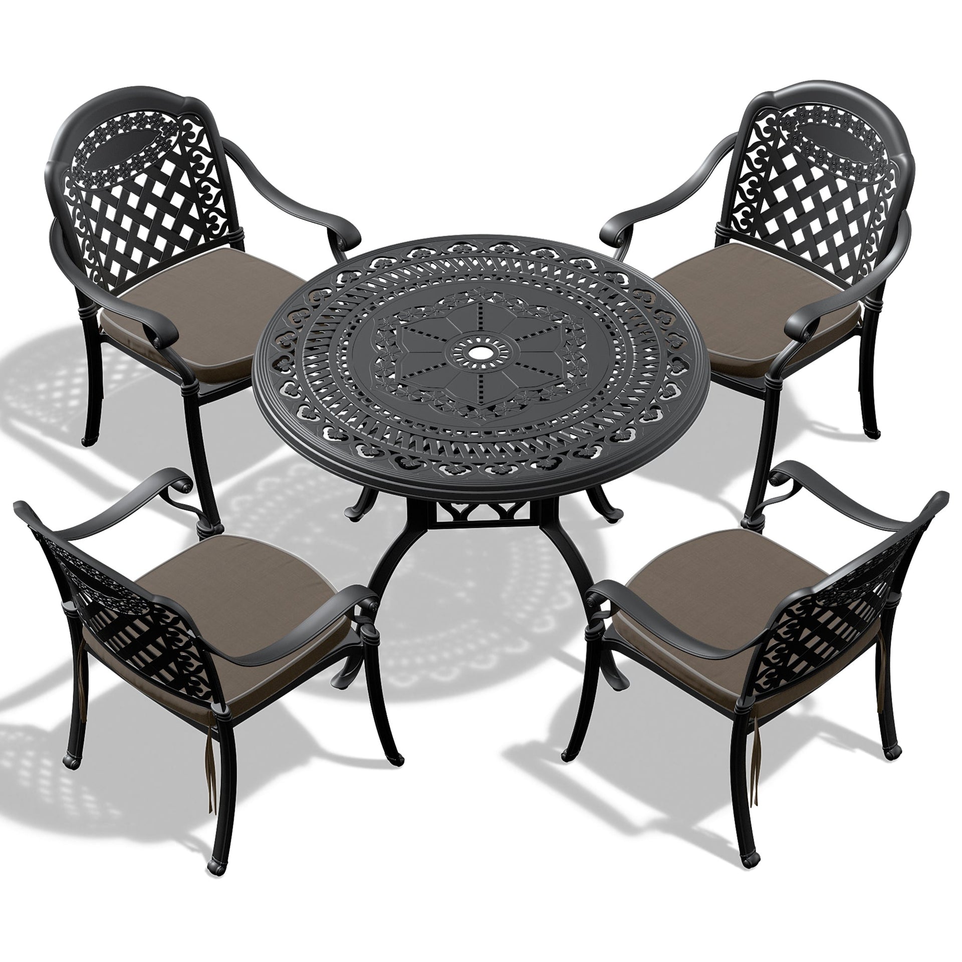 (Cushions In Random Colors)5-Piece Set Of Cast Aluminum Patio Furniture With Cushions