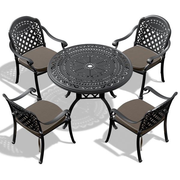 (Cushions In Random Colors)5-Piece Set Of Cast Aluminum Patio Furniture With Cushions - Gifts for You 'n Me