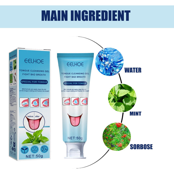 Tongue Coating Cleansing Gel, Tongue Coating Cleansing Oral Care Removes Bad Breath And Freshens Breath Gel With Brush