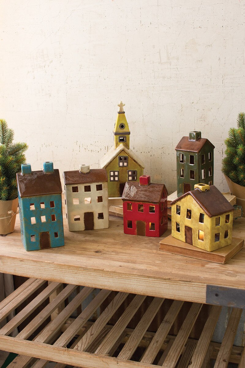 SET OF SIX CERAMIC VILLAGE - ONE EACH DESIGN