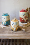 SET OF THREE CERAMIC VAN CANISTERS WITH SURFBOARD HANDLES