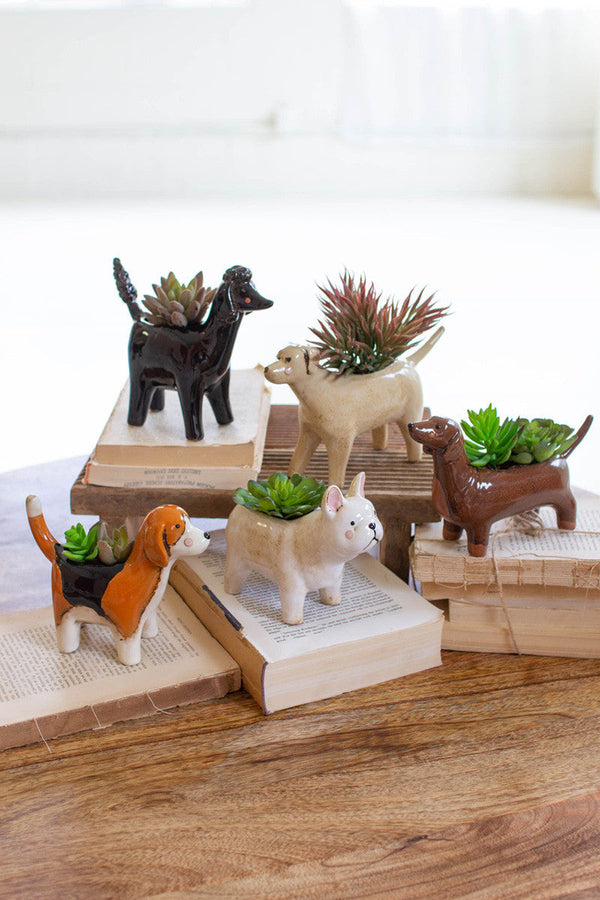 SET OF FIVE CERAMIC DOG PLANTERS Kalalou