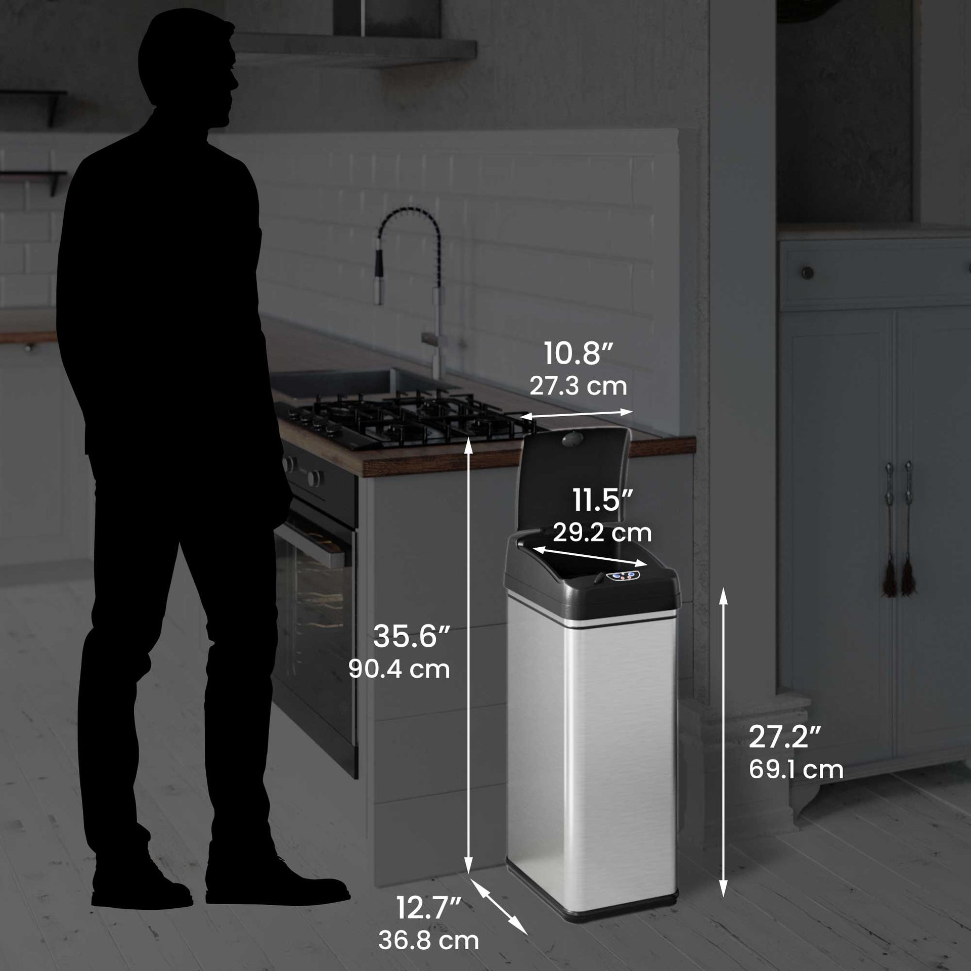 13 Gallon and 2.5 Gallon Self-Contained Electric-Motor Sensor Kitchen Trash Can and Bathroom Trash Can Combo Pack with AbsorbX
