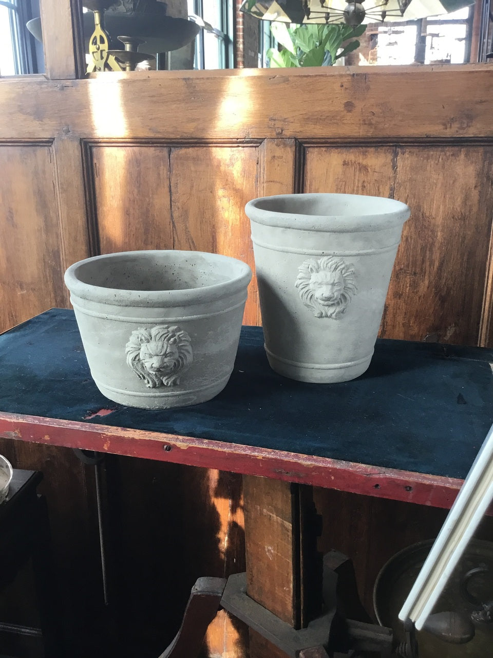 Round Cement Lion Planter