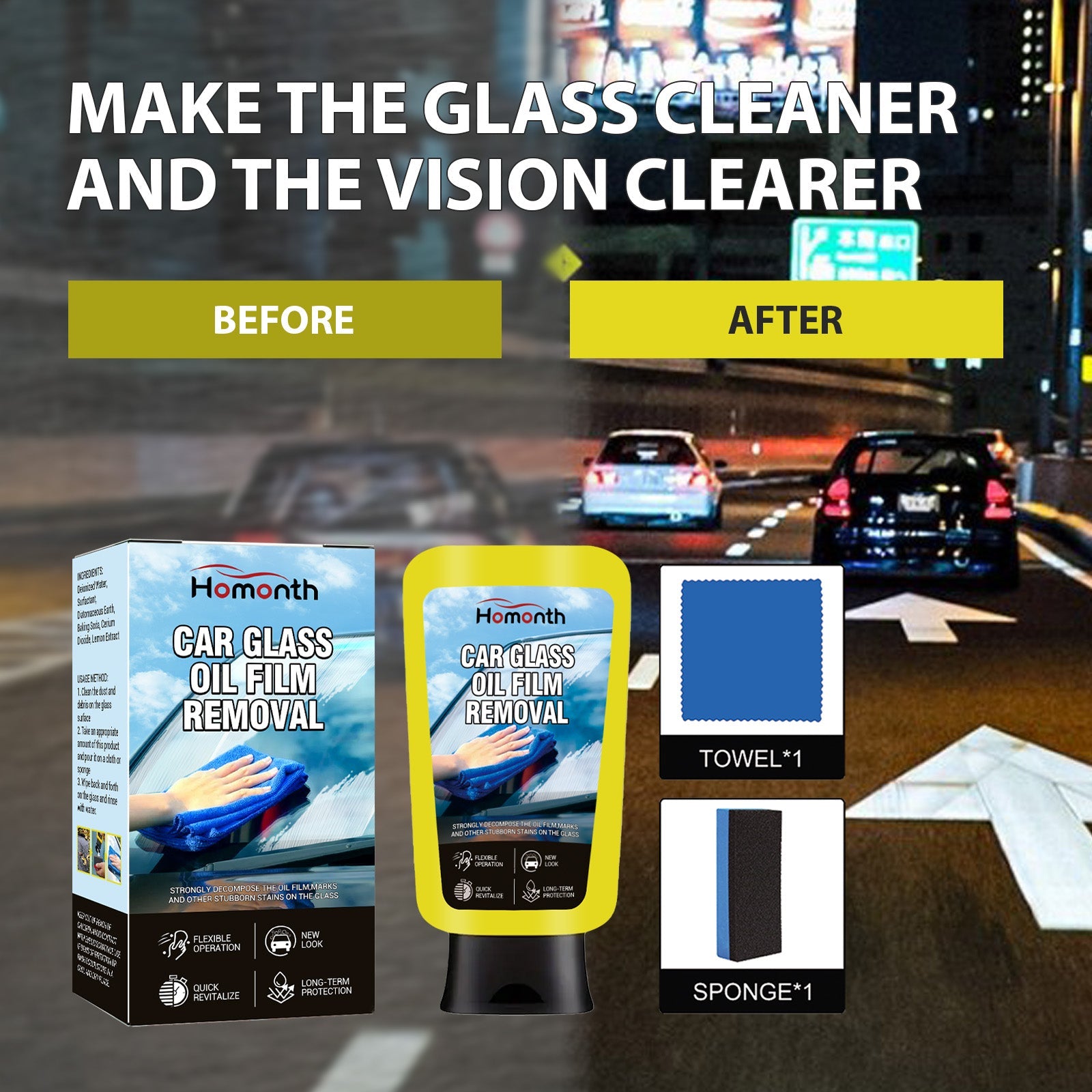 Oil Film Cleaning Emulsion, Car Windshield Window Stain Cleaning Anti-Rain And Fog Cleaning Agent