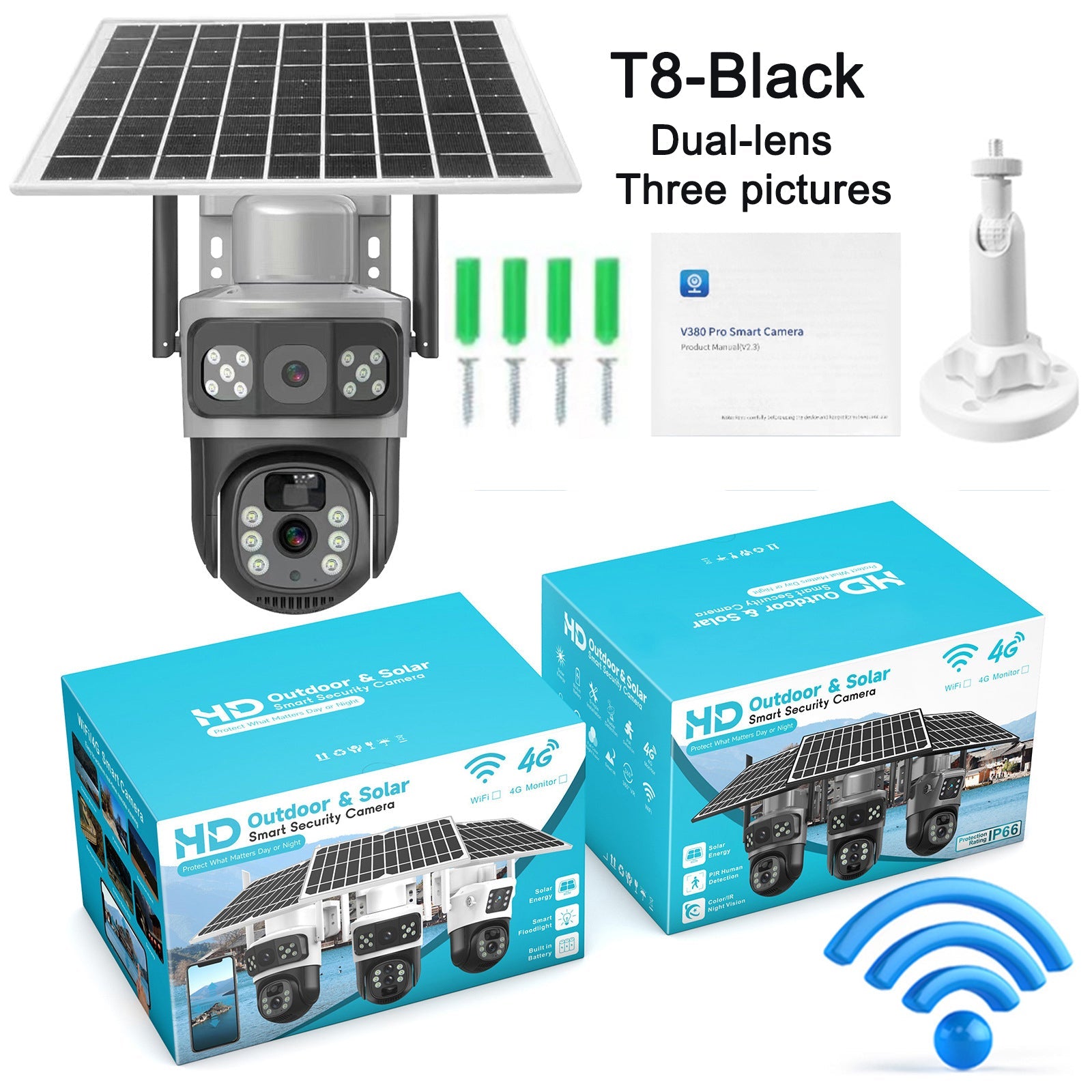 Solar camera WIFI dual-screen gunball 10x zoom low-power battery wireless monitor