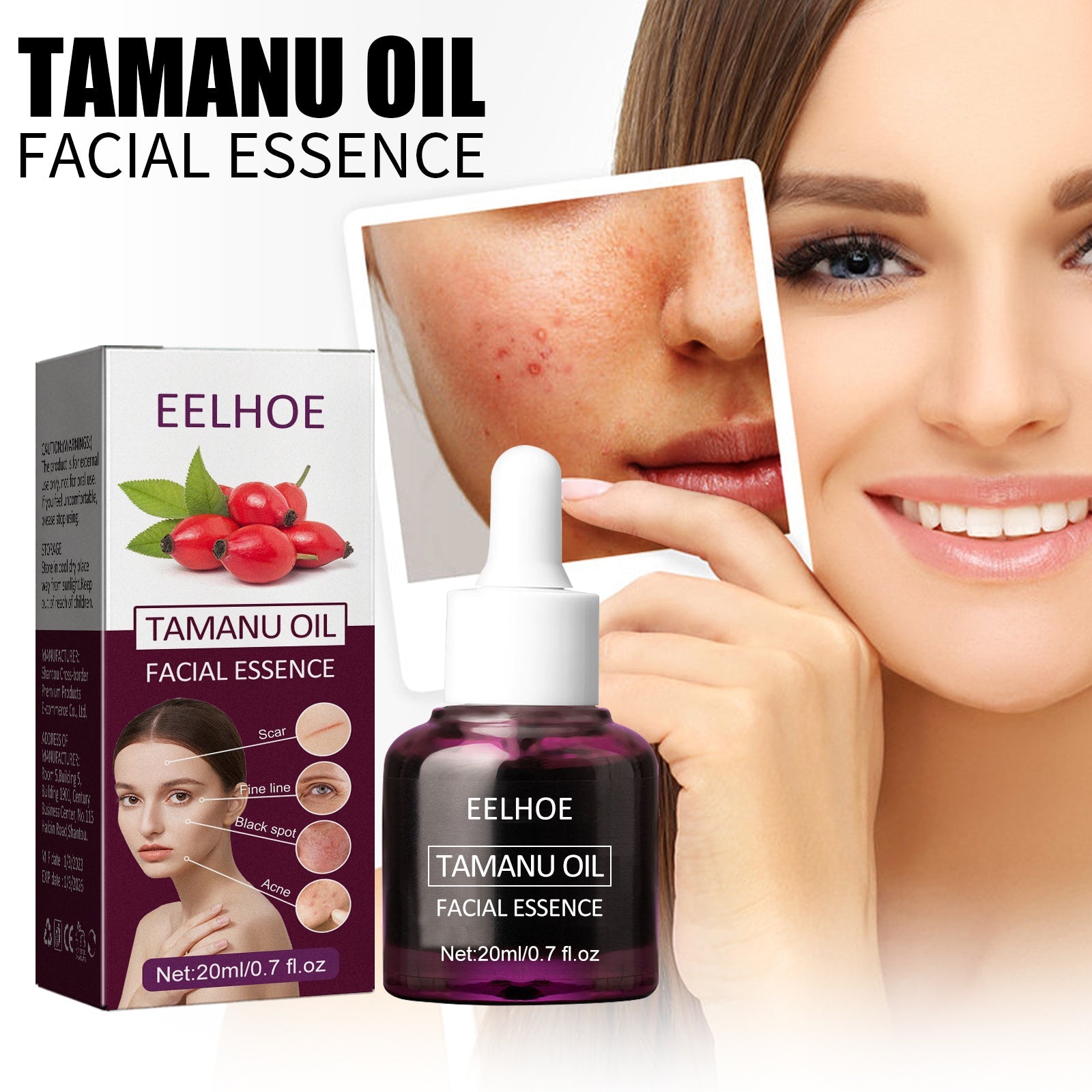 Tamanu Facial Oil, Relieves Acne Marks Fine Lines Moisturizes and Firms Skin Essential Oil
