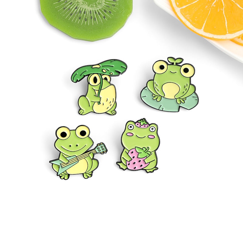 Quack Quack Enamel Pin Custom Frog Lotus Leaf Brooches Bag Lapel Pin Cartoon Animal Badge Jewelry Gift for Kids Friends
