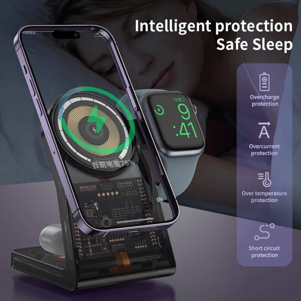 3 in 1 Wireless Charger for Magsafe Magnetic Fast Charging Dock Station Phone Stand for iPhone iWatch Aipods Charger