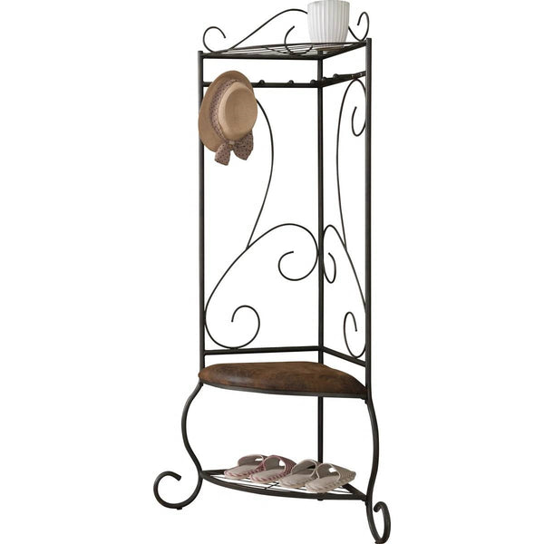 Corner Metal Hall Tree Entryway Coat Rack Upholstered Storage Bench Shoe Rack