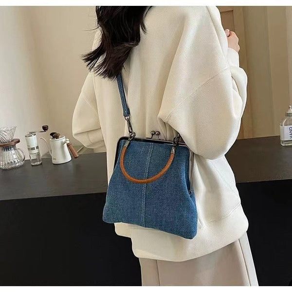 Small handbag women's handbag handmade denim splicing hand-held crossbody bag single shoulder bag small shoulder bag