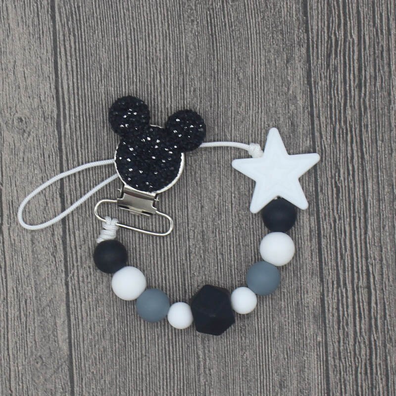 Silicone Round Beads and Star Beads Pacifier Clip Chain Strap Cute Dummy Nipple Leash Strap for Infant Toddler Baby Feeding