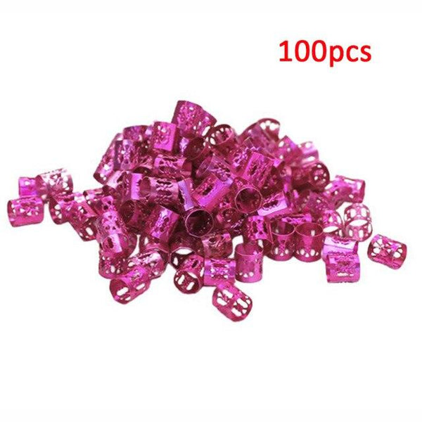 100 Pcs/set 7 Colors Mixed Beads Adjustable Hair Braids Dreadlock Beads Adjustable Hair Braid Rings Cuff Clips Tubes Jewelry