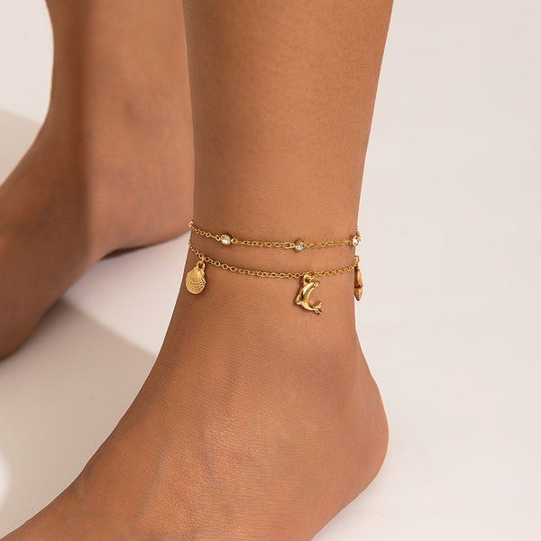 Beach Anklet Star Butterfly Chain Imitation Pearl Foot Chain Ocean Wind Shell Dolphin Foot Jewelry