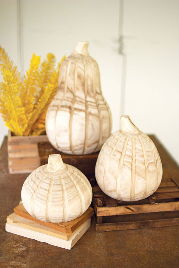 Set of 3 Natural Wood Pumpkins Kalalou