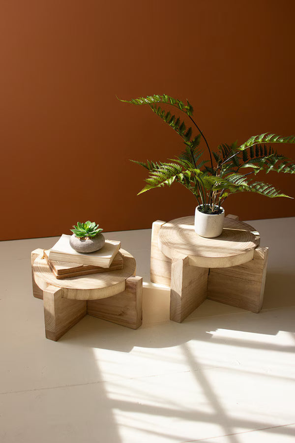 SET OF TWO WOODEN DISPLAY STOOLS