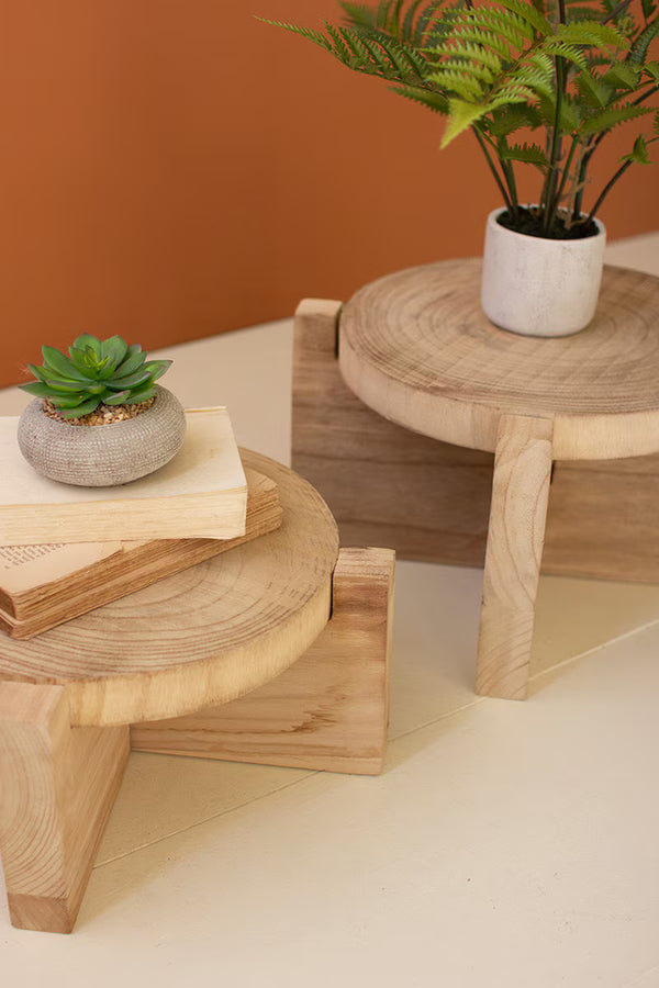 SET OF TWO WOODEN DISPLAY STOOLS