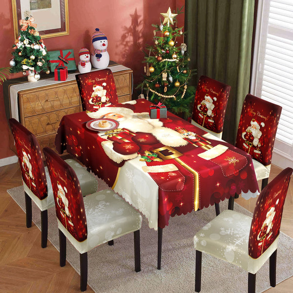 Christmas tablecloth, holiday decoration, elastic chair cover, household dining table, waterproof and dustproof tablecloth, fabric decorative tablecloth