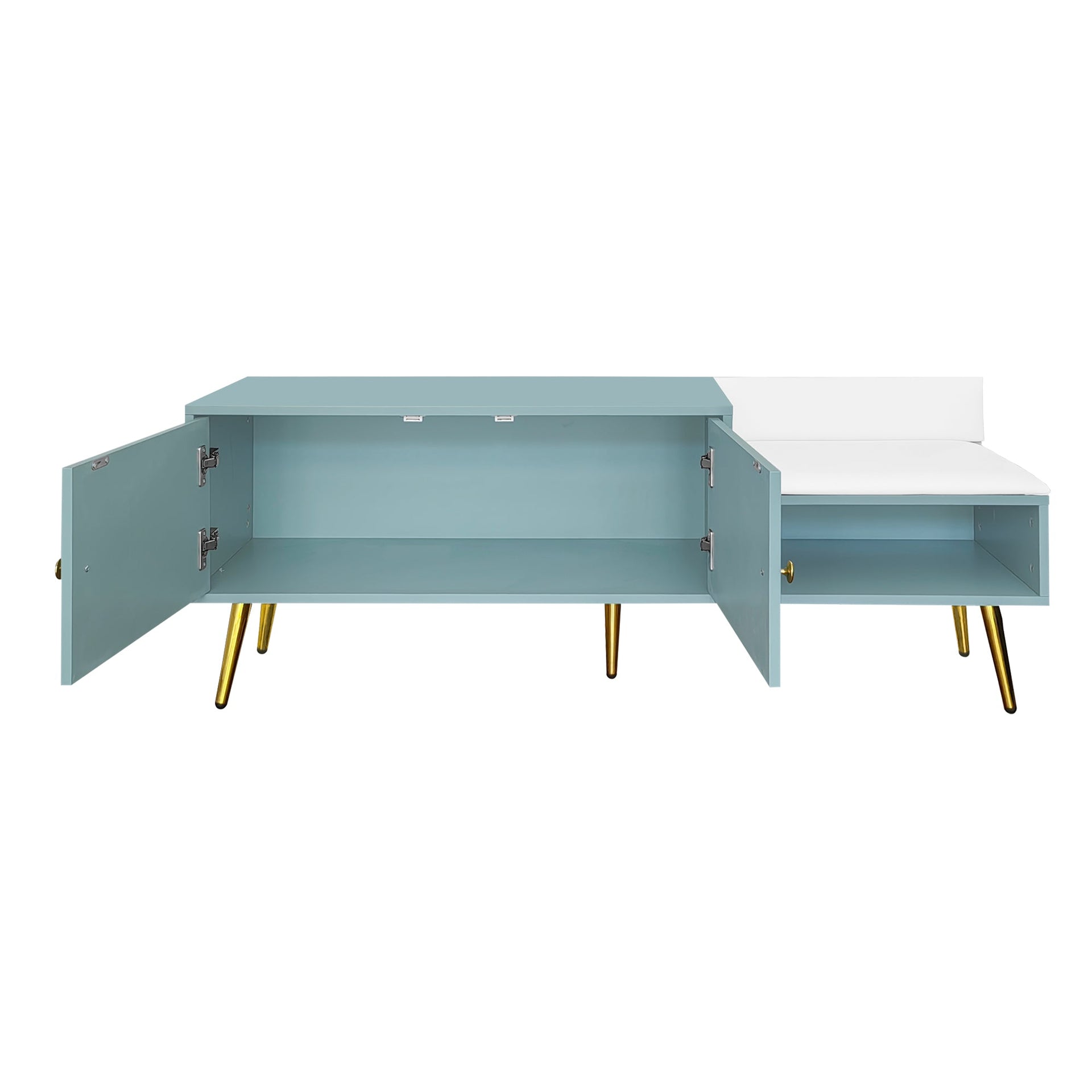 Modern Shoe Storage Bench with Hidden Storage and Upholstered Cushions for Bedside, Living Room and Entryway (Tiffany Blue)