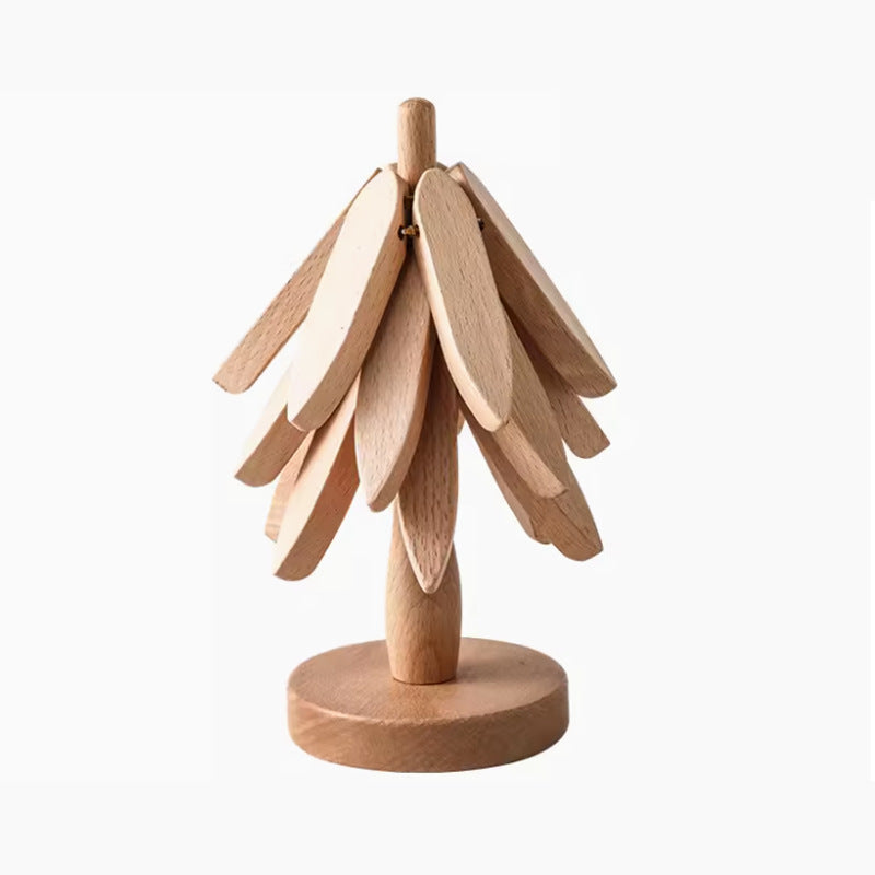 Wooden Christmas Tree Folding Coaster Black Walnut Thick Seat Adiabatic Pad For Kitchen Desktop Decoration Housewarming Gift