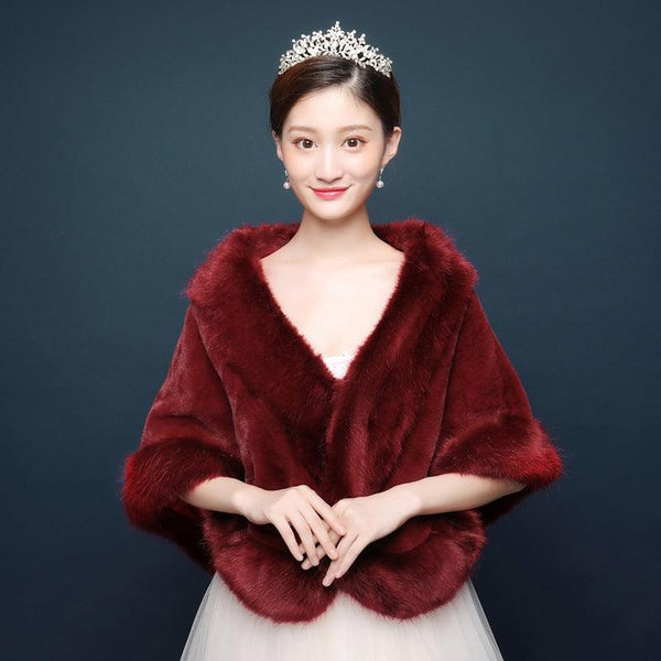 Bride's wedding dress fur shawl women's warm white cloak cheongsam jacket red cloak