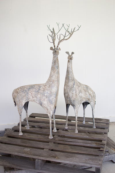 SET OF TWO METAL DEER SCULPTURE