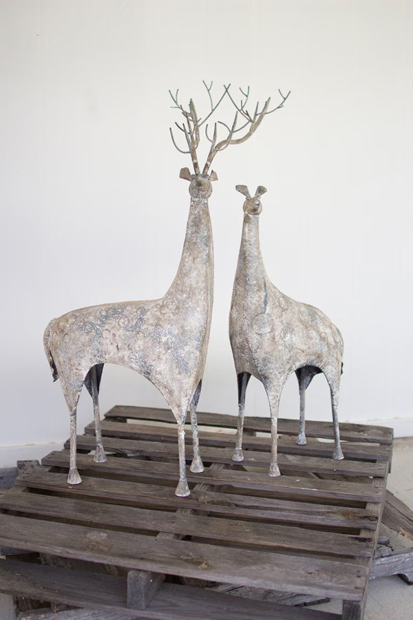 SET OF TWO METAL DEER SCULPTURE