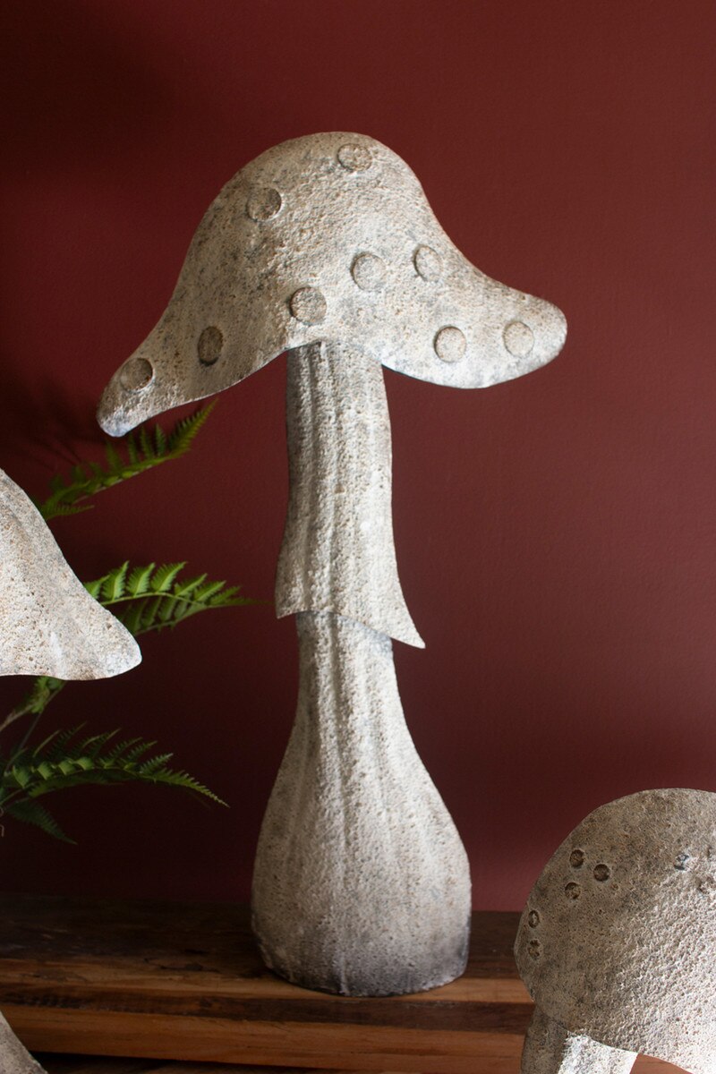 SET OF THREE RUSTIC METAL MUSHROOMS SCULPTURE