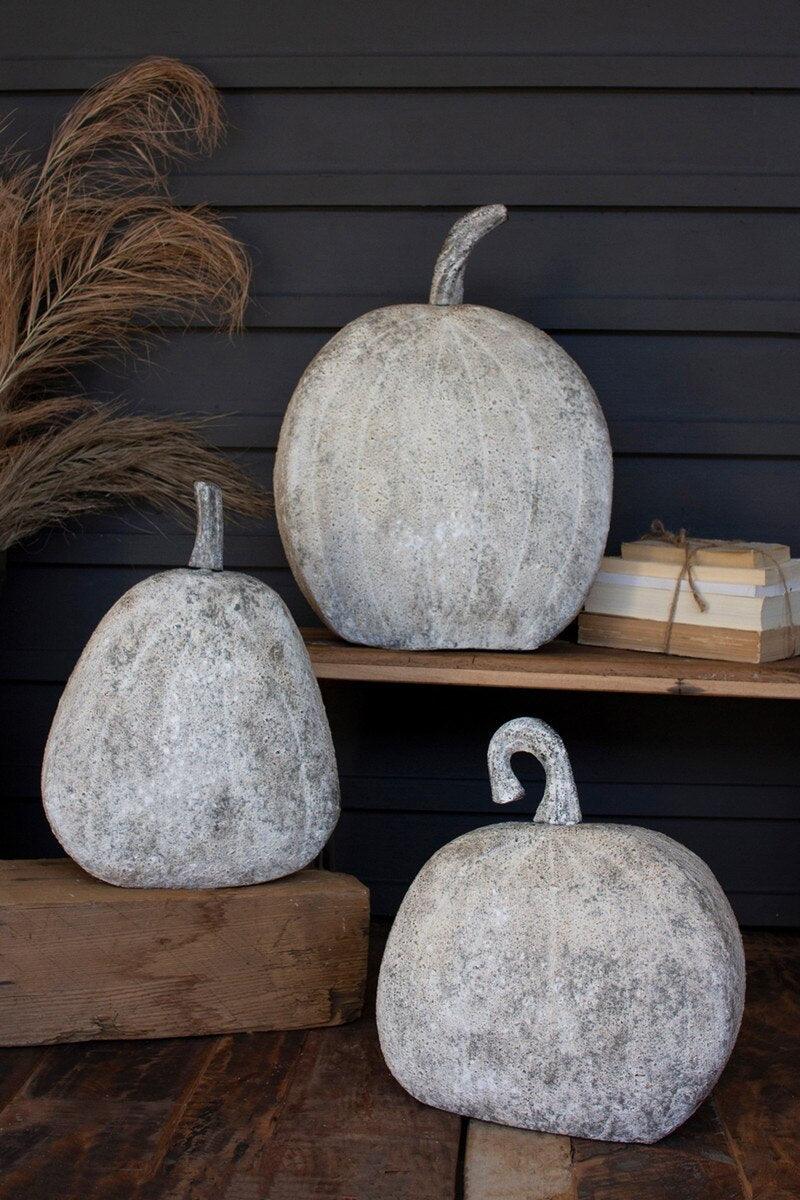 SET OF THREE RUSTIC METAL PUMPKINS SCULPTURE