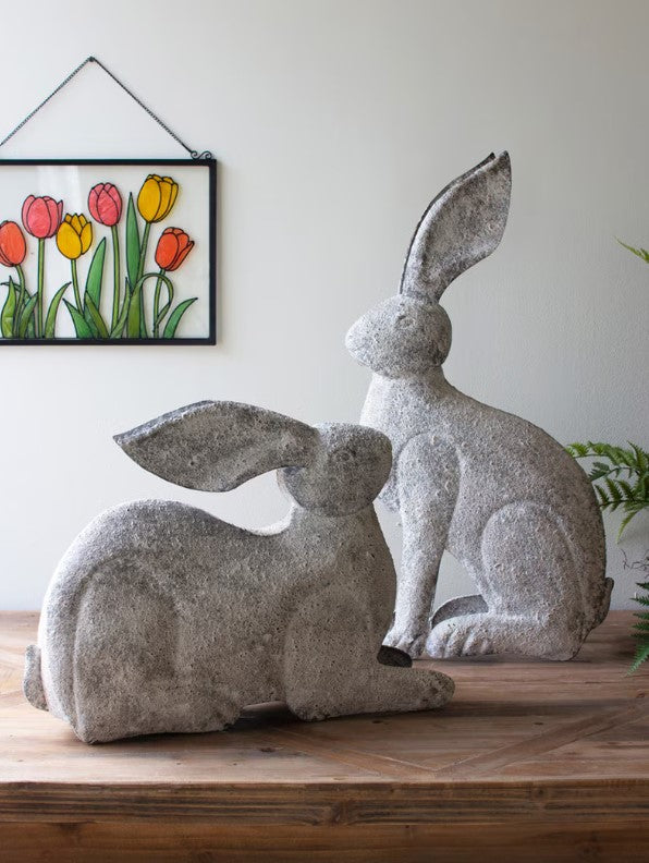 Set of 2 Rustic Metal Rabbits