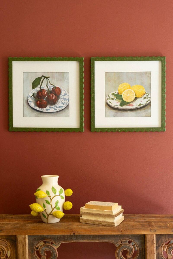 SET OF TWO FRAMED FRUIT PRINTS UNDER GLASS