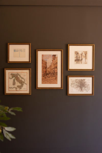 SET 5 MIXED FRAMED EUROPE GALLERY WALL PRINTS UNDER GLASS