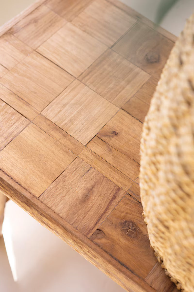 RECYLED FIR WOOD BENCH WITH PARQUE TOP