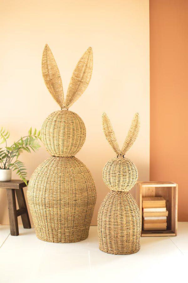 SET OF TWO GIANT WOVEN VINE  EASTER RABBITS