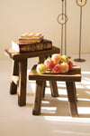 SET OF TWO RECTANGLE WOOD STOOLS - DARK BROWN