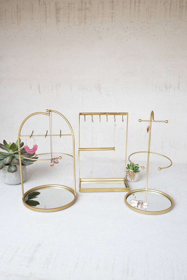 Set of 3 Tabletop Jewelry Stand with Mirror Bases Kalalou