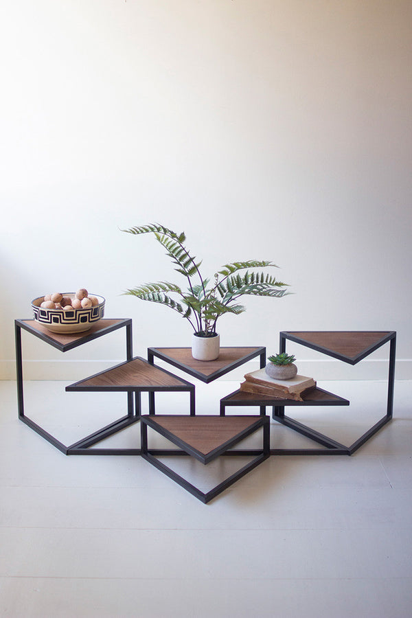 Set of 6 Metal and Wood Triangle Risers