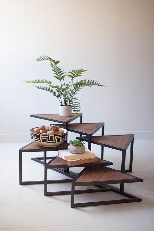 Set of 6 Metal and Wood Triangle Risers