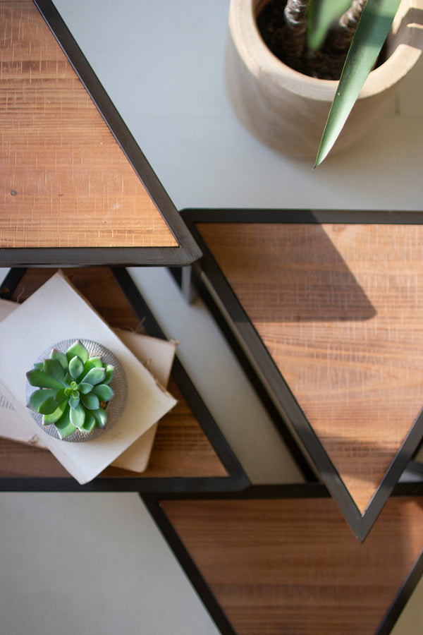 Set of 6 Metal and Wood Triangle Risers