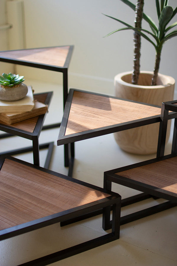 Set of 6 Metal and Wood Triangle Risers